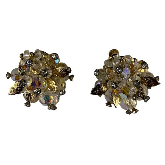 Vtg Vendome Gold Tone Aurora Borealis Crystal Brooch Matching Clip-On Earrings - Picture 4 of 8